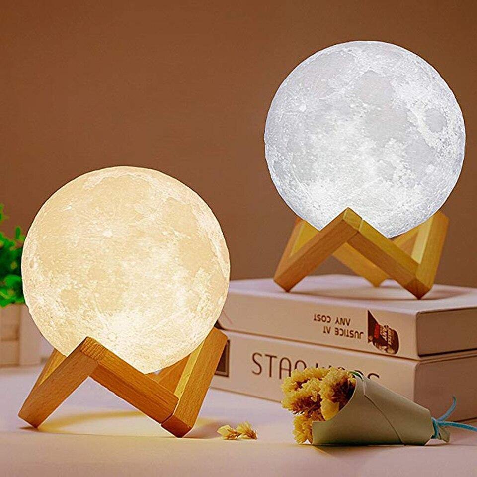 3D MOON LAMP WITH BAMBOO BASE
